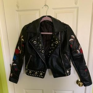 PU pleather biker, embroidery and grommet details!